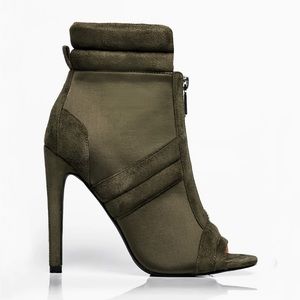 Zip up Heel Booties Olive Green and Orange Peep toe
